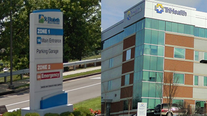 St. Elizabeth Healthcare and Trihealth signs.