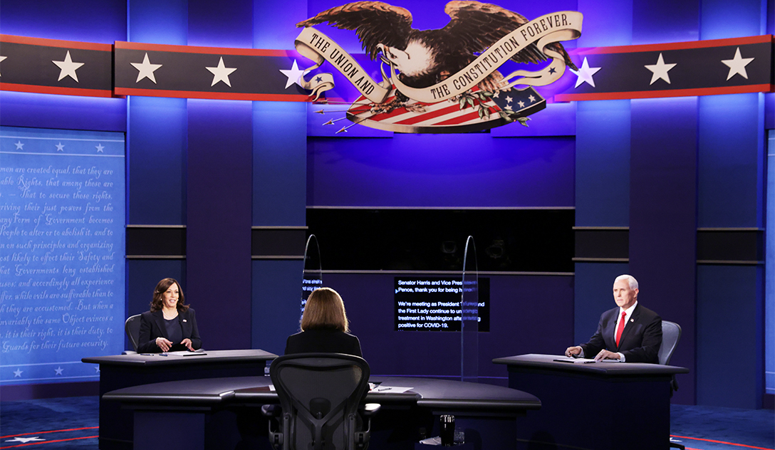 Senator Kamala Harris and Vice President Mike Pence debate Wednesday at the University of Utah. (Getty photo by Alex Wong)