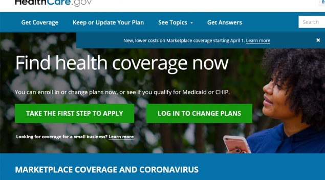 Screenshot of Healthcare.gov website