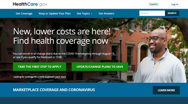 Screenshot of healthcare.gov