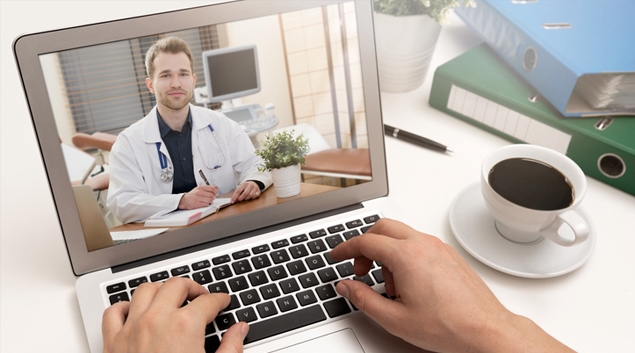 Telehealth consultation on a laptop