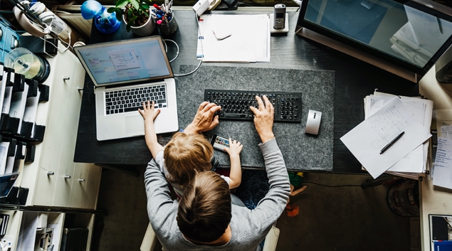 Home office worker with child