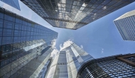 Bottom-up view of cluster of skyscrapers