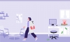 Illustration of healthcare worker walking away from desk station and money bag